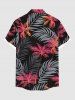 Plus Size Tropical Leaf Coconut Tree Print Hawaii Button Pocket Shirt For Men -  