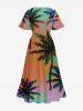 Plus Size Coconut Tree Ombre Print Hawaii Split Pocket A Line Midi Dress -  