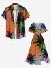 Plus Size Coconut Tree Ombre Print Hawaii Split Pocket A Line Midi Dress -  