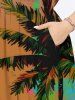 Plus Size Coconut Tree Ombre Print Hawaii Split Pocket A Line Midi Dress -  