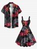 Plus Size Tropical Leaf Coconut Tree Print Hawaii A Line Tank Dress -  