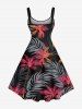 Robe débardeur trapèze hawaïenne grande taille à imprimé feuilles tropicales et cocotiers - Noir 5X