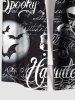 Plus Size Skull Bat Letters Moon Print Halloween Button Pocket Shirt For Men -  