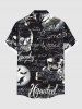 Plus Size Skull Bat Letters Moon Print Halloween Button Pocket Shirt For Men -  