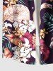 Plus Size Tropical Leaf Hibiscus Flower Flamingo Print Hawaii Button Pocket Shirt For Men -  