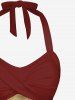 Distressed Skull Rose Flower Print Halloween Twist Halter Backless Boyleg Tankini Swimsuit -  