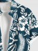 Plus Size Hibiscus Flowers Tropical Leaf Print Buttons Pocket Hawaii Shirt For Men -  