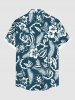 Chemise hawaïenne grande taille à imprimé feuilles tropicales et fleurs d'hibiscus, avec poches et boutons, pour homme - Paon Bleu 5XL