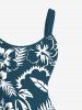 Robe débardeur hawaïenne grande taille à imprimé feuilles tropicales et fleurs d'hibiscus - Bleu Marine XXS