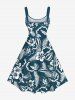 Robe débardeur hawaïenne grande taille à imprimé feuilles tropicales et fleurs d'hibiscus - Bleu Marine XS