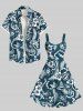 Robe débardeur hawaïenne grande taille à imprimé feuilles tropicales et fleurs d'hibiscus - Bleu Marine XS