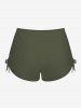 Ensemble tankini hawaïen grande taille à imprimé fleurs et feuilles, dos nu, froncé, cintré, coupe garçonne - Vert Armée  XS