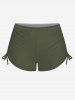 Ensemble tankini hawaïen grande taille à imprimé fleurs et feuilles, dos nu, froncé, cintré, coupe garçonne - Vert Armée  XS