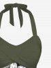 Ensemble tankini hawaïen grande taille à imprimé fleurs et feuilles, dos nu, froncé, cintré, coupe garçonne - Vert Armée  XS