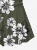 Ensemble tankini hawaïen grande taille à imprimé fleurs et feuilles, dos nu, froncé, cintré, coupe garçonne - Vert Armée  XS