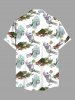 Plus Size Skulls Skeleton Claw Flowers Leaf Fruit Juice Print Buttons Pocket Hawaii Shirt For Men -  