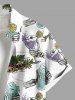 Plus Size Skulls Skeleton Claw Flowers Leaf Fruit Juice Print Buttons Pocket Hawaii Shirt For Men -  