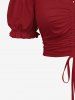 Plus Size Cinched Ruched Ruffles Cold Shoulder Cami Top -  
