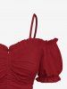 Plus Size Cinched Ruched Ruffles Cold Shoulder Cami Top -  