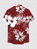 Plus Size Hibiscus Flower Tropical Leaf Print Buttons Pocket Hawaii Shirt For Men -  
