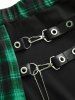 Jupe asymétrique grande taille en similicuir à rayures et œillets à carreaux et patchwork - Vert L | US 12