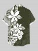 Plus Size Hibiscus Flowers Leaf Print Buttons Pocket Hawaii Shirt For Men -  