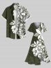 Robe mi-longue hawaïenne fendue à imprimé feuilles et fleurs d'hibiscus grande taille - Vert Armée  4X