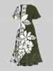 Robe mi-longue hawaïenne fendue à imprimé feuilles et fleurs d'hibiscus grande taille - Vert Armée  4X