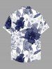 Plus Size Hibiscus Flowers Leaf Print Buttons Pocket Hawaii Shirt For Men -  