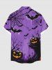 Plus Size Halloween Pumpkin Bat Spider Web Cross Print Buttons Pocket Shirt For Men -  