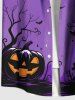 Plus Size Halloween Pumpkin Bat Spider Web Cross Print Buttons Pocket Shirt For Men -  