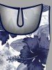 Combinaison hawaïenne cintrée grande taille à imprimé feuilles et fleurs d'hibiscus - Bleu Marine XS