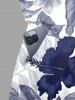 Combinaison hawaïenne cintrée grande taille à imprimé feuilles et fleurs d'hibiscus - Bleu Marine XS