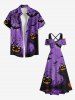 Robe longue croisée à épaules dénudées et imprimé citrouille, chauve-souris et toile d'araignée, grande taille, pour Halloween - Pourpre  XS