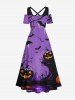 Robe longue croisée à épaules dénudées et imprimé citrouille, chauve-souris et toile d'araignée, grande taille, pour Halloween - Pourpre  XS