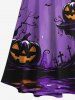 Plus Size Halloween Pumpkin Bat Spider Web Cross Print Cold Shoulder Crisscross Maxi Dress -  