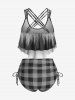 Maillot de bain tankini grande taille à motif gothique tête de mort et damier, bretelles fines et froncées. - Gris Foncé 1X