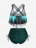 Maillot de bain tankini grande taille à motif gothique tête de mort et damier, bretelles fines et froncées. - Vert profond 2X