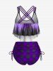 Maillot de bain tankini grande taille à motif gothique tête de mort et damier, bretelles fines et froncées. - Concorde 3X
