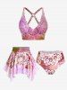 Maillot de bain tankini trois pièces grande taille à imprimé ethnique ombré, rembourré et à anneaux en O. - CORAL ROSE 3X | US 22-24