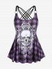 Gothic Skull Plaid Padded Boyleg Strappy Modest Tankini Swimsuit -  