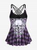 Gothic Skull Plaid Padded Boyleg Strappy Modest Tankini Swimsuit -  
