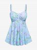 Maillot de bain tankini grande taille à imprimé floral et feuilles froncées, jambes courtes. - Bleu clair L | US 12