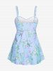 Maillot de bain tankini grande taille à imprimé floral et feuilles froncées, jambes courtes. - Bleu clair L | US 12