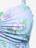 Maillot de bain tankini grande taille à imprimé floral et feuilles froncées, jambes courtes. - Bleu clair L | US 12