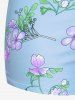 Maillot de bain tankini grande taille à imprimé floral et feuilles froncées, jambes courtes. - Bleu clair L | US 12