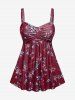 Plus Size Ruched Flower Leaves Print Boyleg Tankini Swimsuit -  