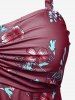Plus Size Ruched Flower Leaves Print Boyleg Tankini Swimsuit -  