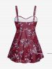 Plus Size Ruched Flower Leaves Print Boyleg Tankini Swimsuit -  