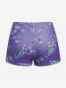 Plus Size Ruched Flower Leaves Print Boyleg Tankini Swimsuit -  